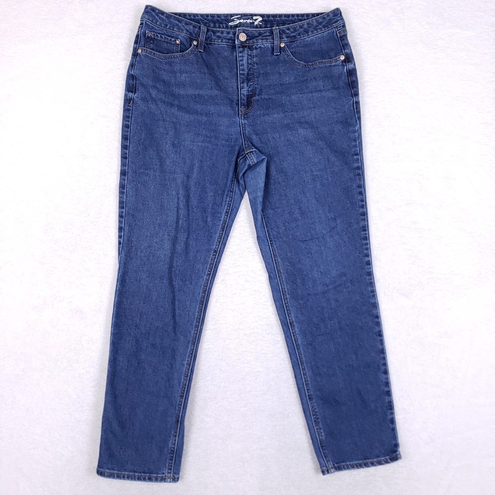 Seven7 Slim Straight Jeans 12 Blue Denim High Rise Classic Casual‎ Stretch